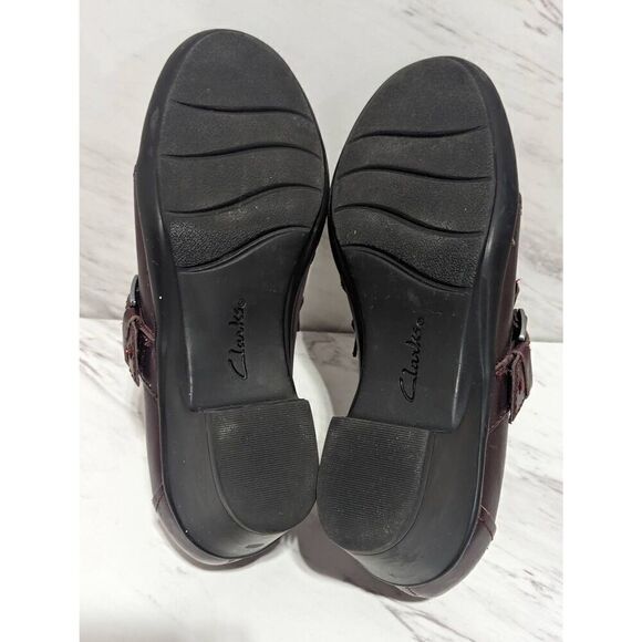Clark's Women's Burgundy Round Toe Leather Zip side 2" Block Heel Bootie Size 7 - Picture 5 of 7